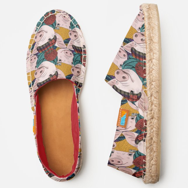 Pigs With Hats Pattern Espadrilles (Side)