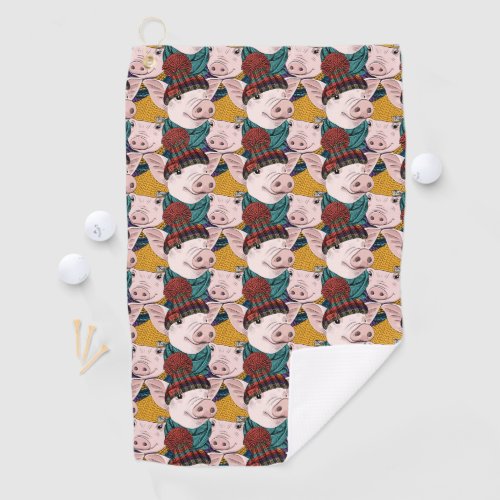 Pigs With Hats Pattern Golf Towel