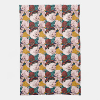 Pigs With Hats Pattern Kitchen Towel