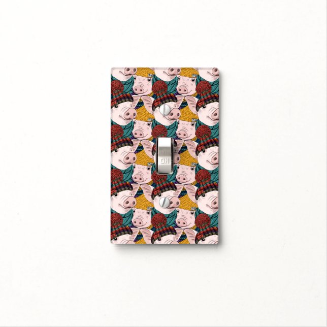 Pigs With Hats Pattern Light Switch Cover (In Situ)
