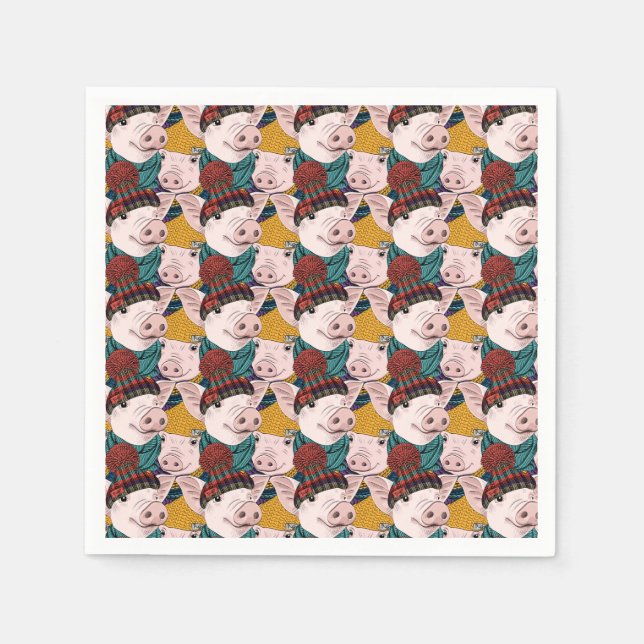 Pigs With Hats Pattern Napkins (Front)