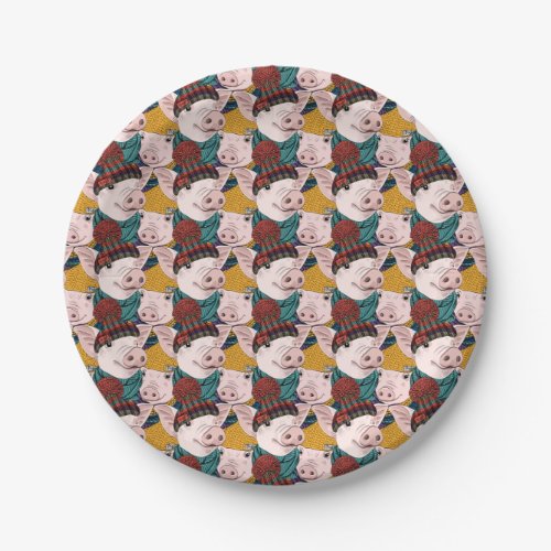 Pigs With Hats Pattern Paper Plates
