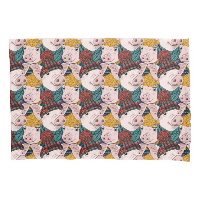 Pigs With Hats Pattern Pillow Case (Front-Left)