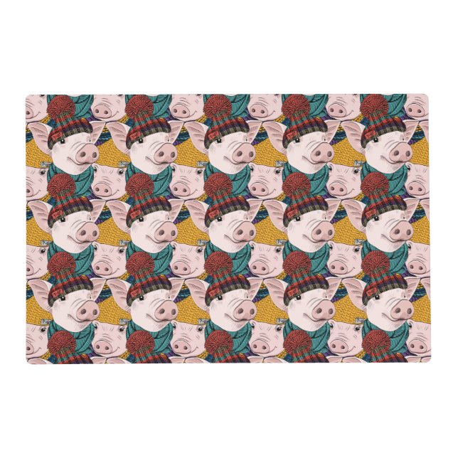Pigs With Hats Pattern Placemat (Front)