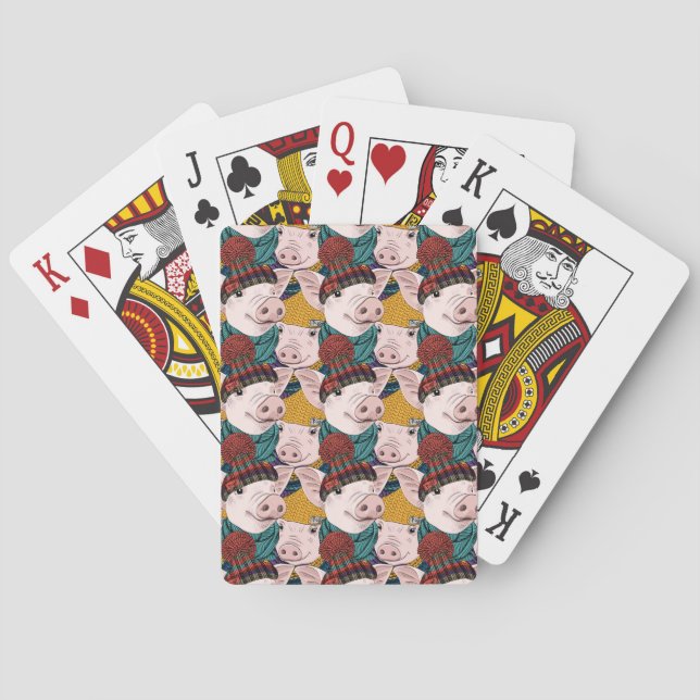 Pigs With Hats Pattern Poker Cards (Back)