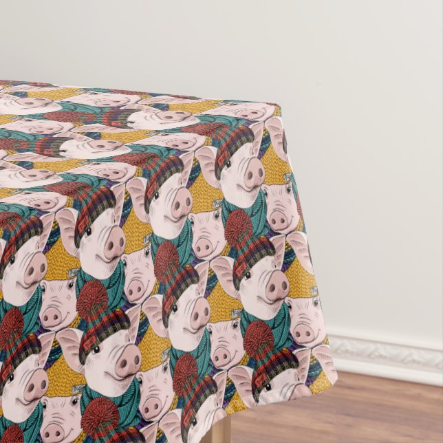 Pigs With Hats Pattern Tablecloth (In Situ)