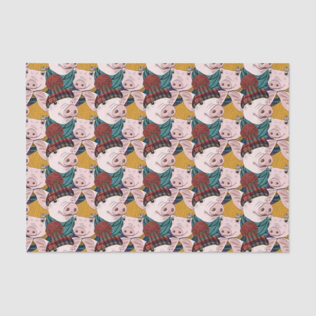 Pigs With Hats Pattern Tissue Paper (Front)