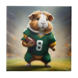 Pigskin Prodigy: The Guinea Pig Quarterback Ceramic Tile