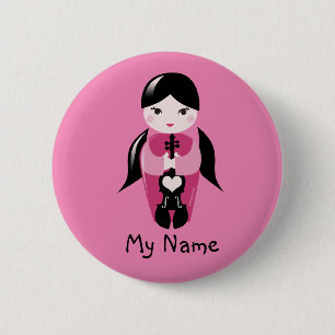 Pigtails and Pink Violin Doll Button
