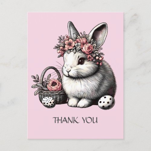 Pik blush Floral Easter Bunny Thank you Customized Postcard