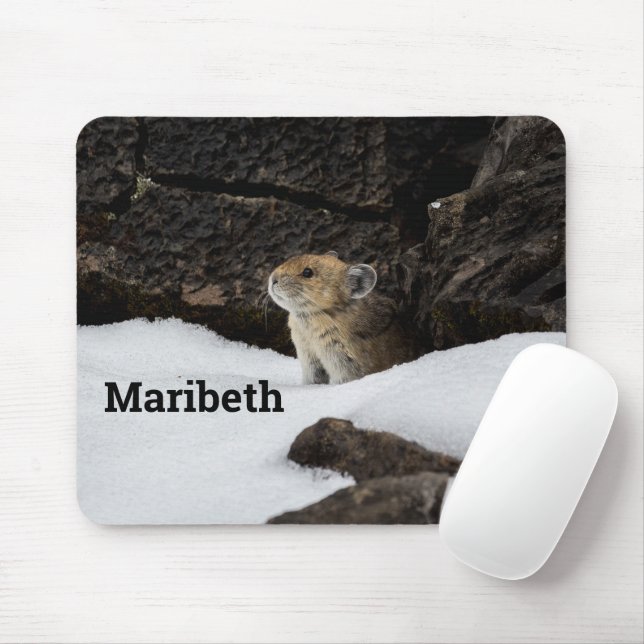 Pika in the Snow with YOUR NAME Mouse Pad (With Mouse)