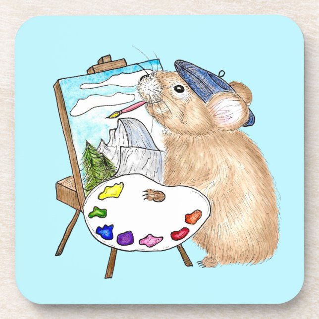 Pika Paints Plein Air Yosemite Painter Drawing Beverage Coaster (Front)