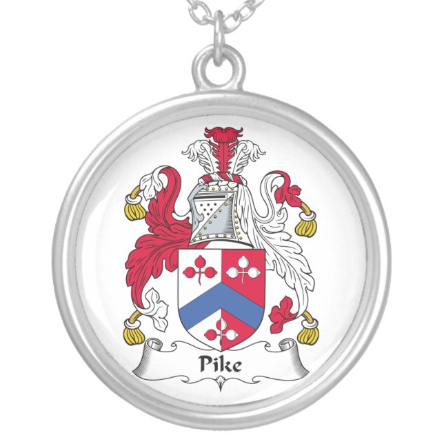Pike Family Crest Silver Plated Necklace (Front)