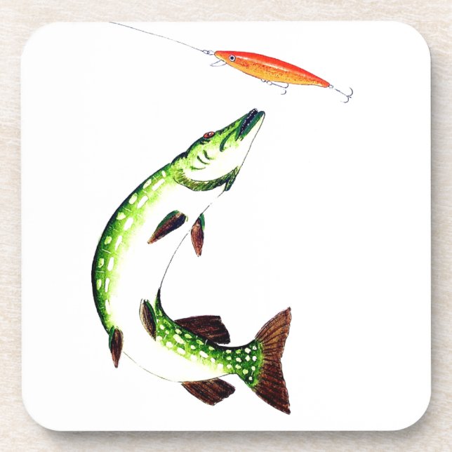 Pike fishing and fly fishing beverage coaster (Front)