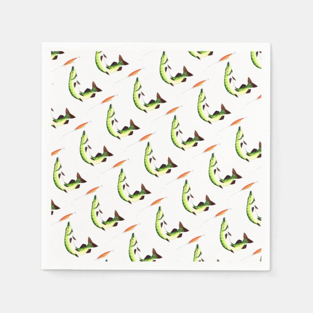 Pike fishing and fly fishing paper napkins (Front)