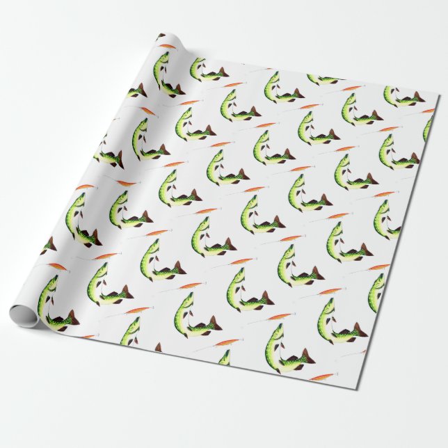 Pike fishing and fly fishing wrapping paper (Unrolled)