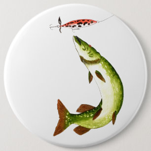 Pike Fishing angling gift Button
