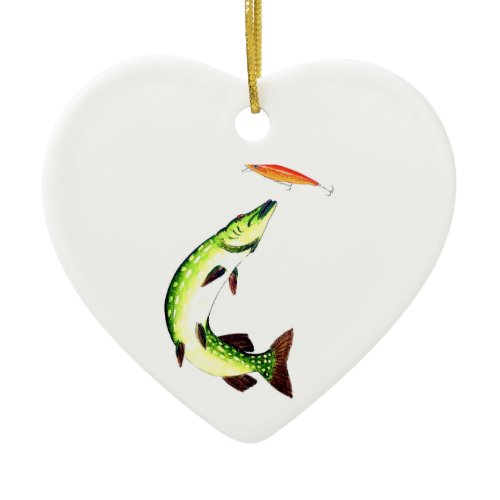 Pike fishing ceramic ornament