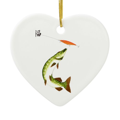 Pike fishing ceramic ornament