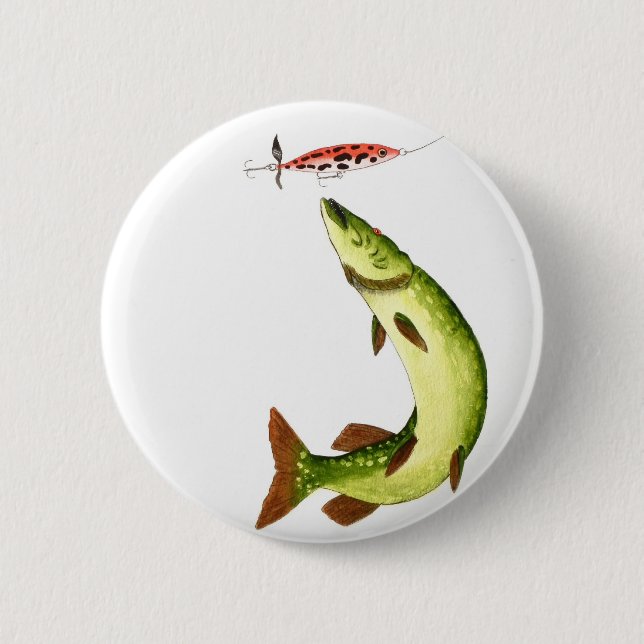 Pike Fishing Pinback Button (Front)
