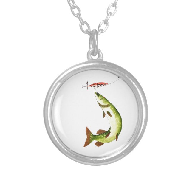 Pike Fishing Silver Plated Necklace (Front)