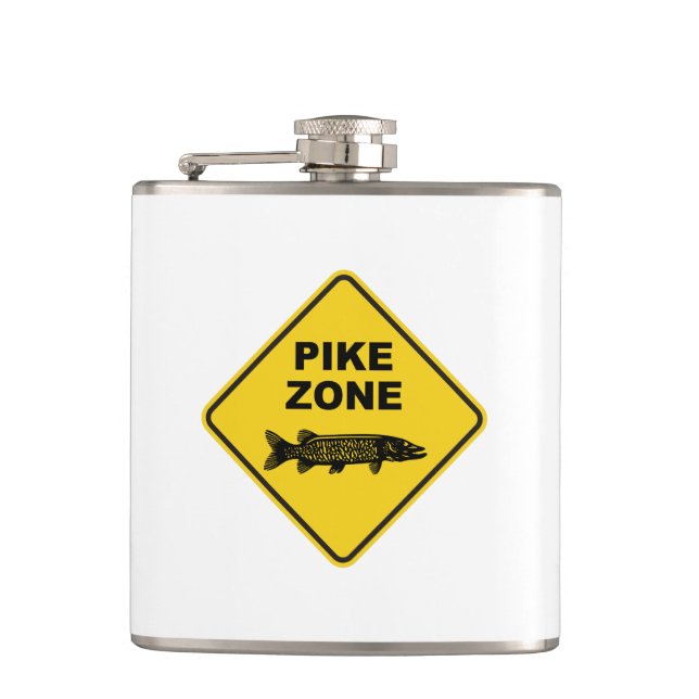 Pike Fishing Zone Sign Flask (Front)