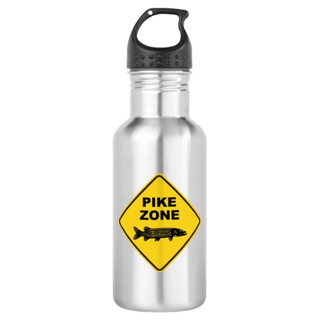 Pike Fishing Zone Sign Stainless Steel Water Bottle (Front)