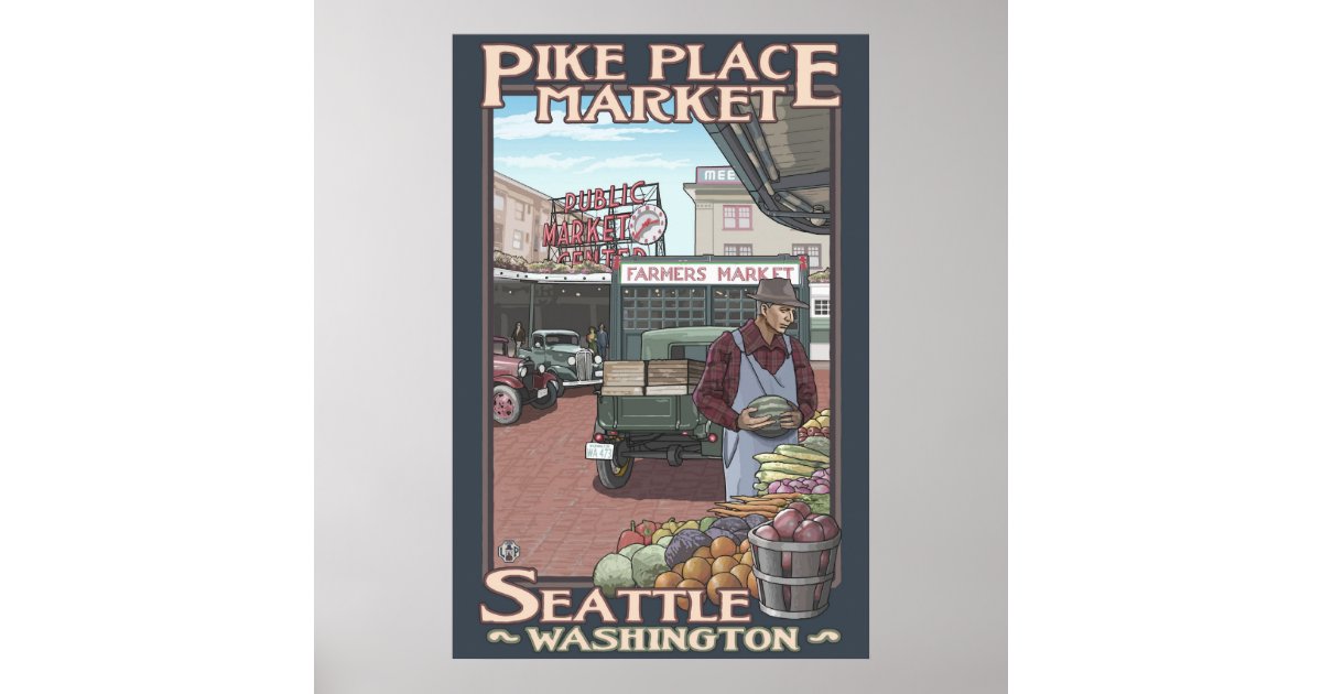 Pike Place Market Seattle, WA Travel Poster Zazzle