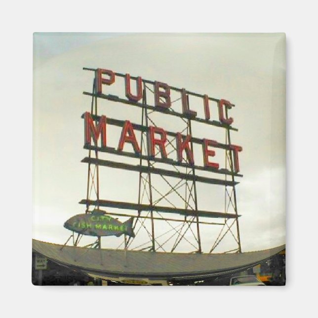 Pike Place Public Market in Seattle, WA Fish Bowl Magnet (Front)
