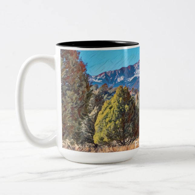 Pikes Peak at Garden of the Gods Two-Tone Coffee Mug (Left)