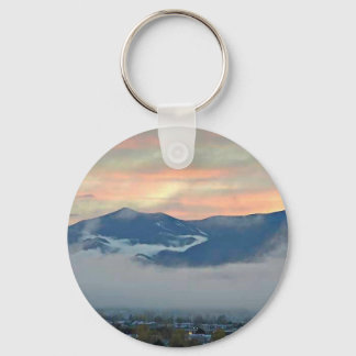 Pikes Peak at sunset with fog bank Keychain