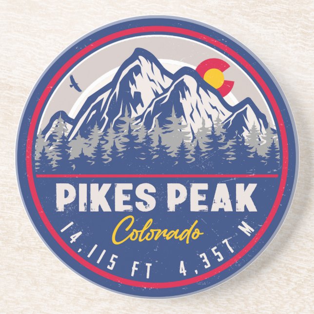 Pikes Peak Colorado Mountain Camping Hiking Coaster (Front)