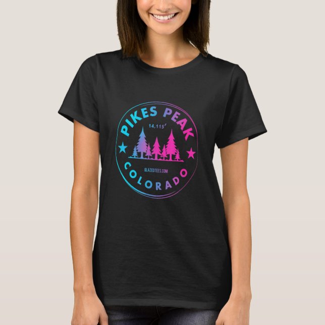 Pikes Peak Colorado Retro Mountain Forest Rocky Mo T-Shirt (Front)