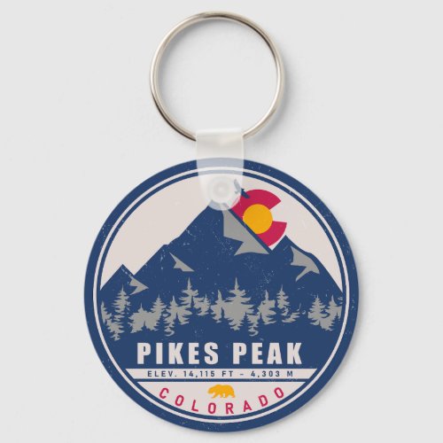 Pikes Peak Colorado Retro Sunset Souvenirs Keychain