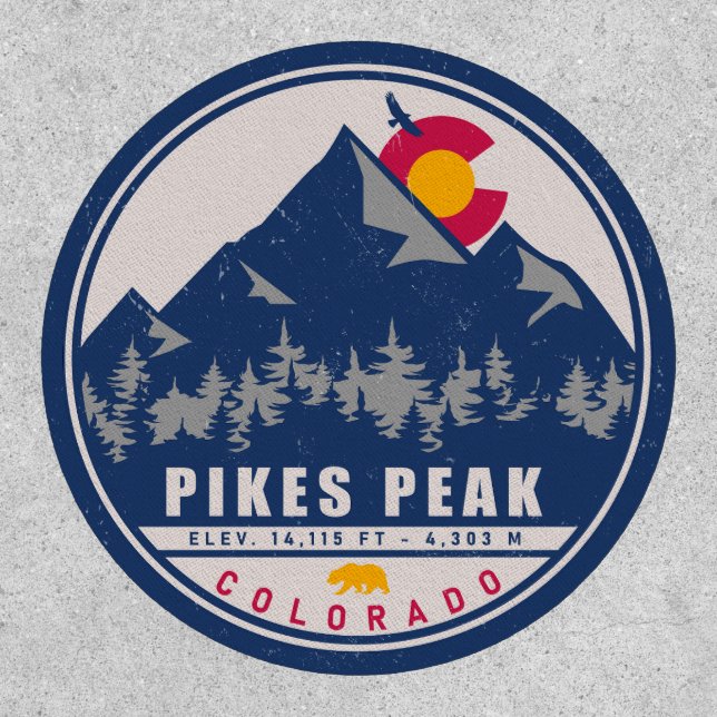 Pikes Peak Colorado Retro Sunset Souvenirs Patch (Front)