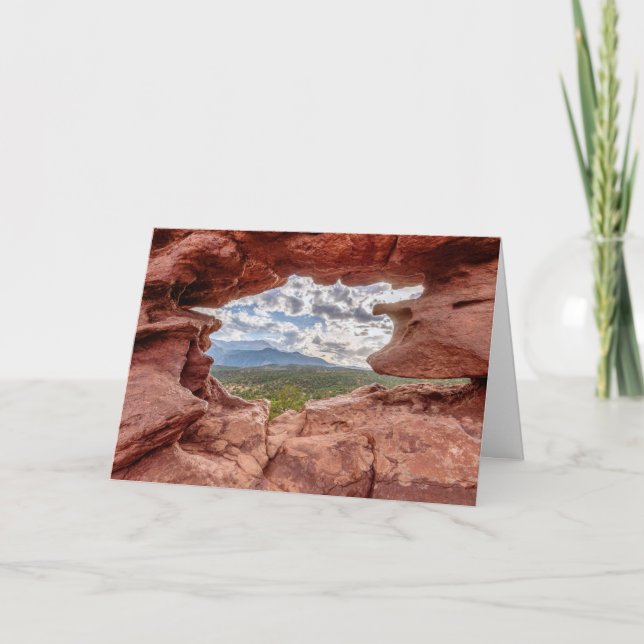 Pikes Peak Through A Rock Hole Greeting Card (Front)