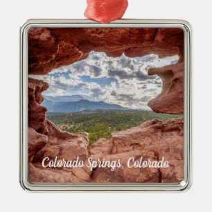 Pikes Peak Through A Rock Hole Square Ornament