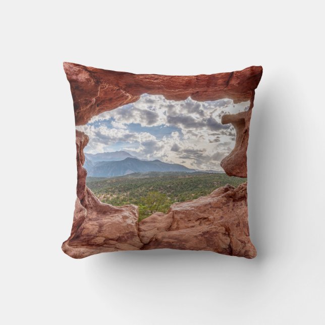 Pikes Peak Through A Rock Hole Throw Pillow (Front)