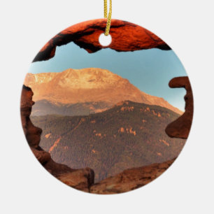 Pikes Peak through Sandstone Hole 02 Ceramic Ornament
