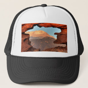 Pikes Peak through Sandstone Hole 02 Trucker Hat