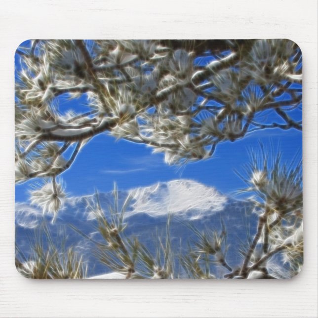 Pikes Peak Winter Snow Covered Fractal Art Mouse Pad (Front)