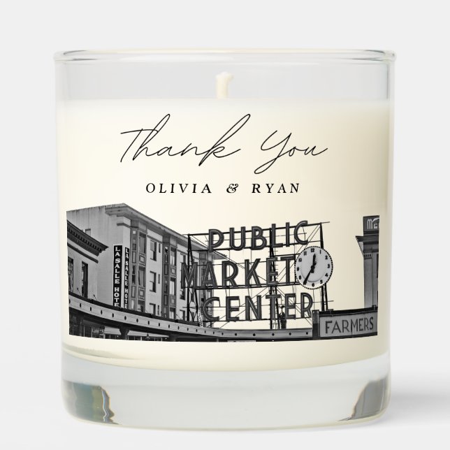 Pikes Place Wedding Seattle Thank You Gift Custom Scented Candle (Front)