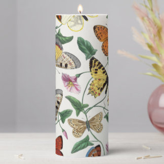 Pilar Candle Butterfly Antique Illustration