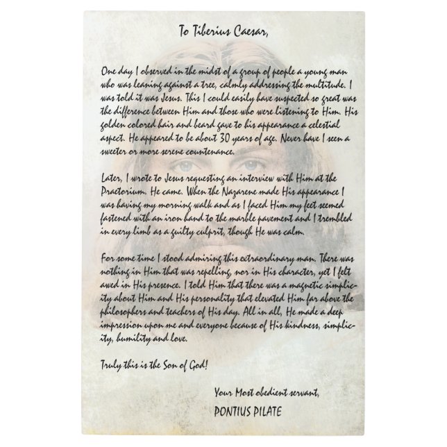Pilate Letter to Caesar Describing Jesus Christ Metal Print (Front)