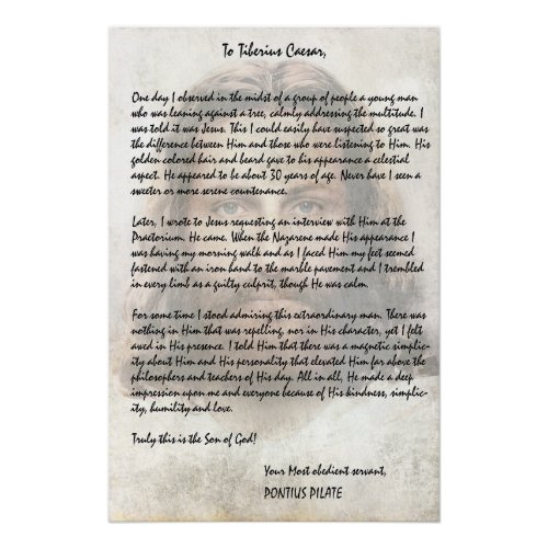 Pilate Letter to Caesar Describing Jesus Christ Poster