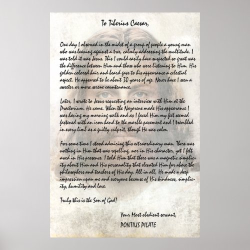Pilate Letter to Caesar Describing Jesus Christ Poster