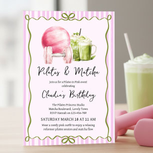 Pilates and Matcha Any Age Wellness Birthday Party Invitation