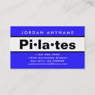 Pilates Class Instructor Bold Blue and White Business Card