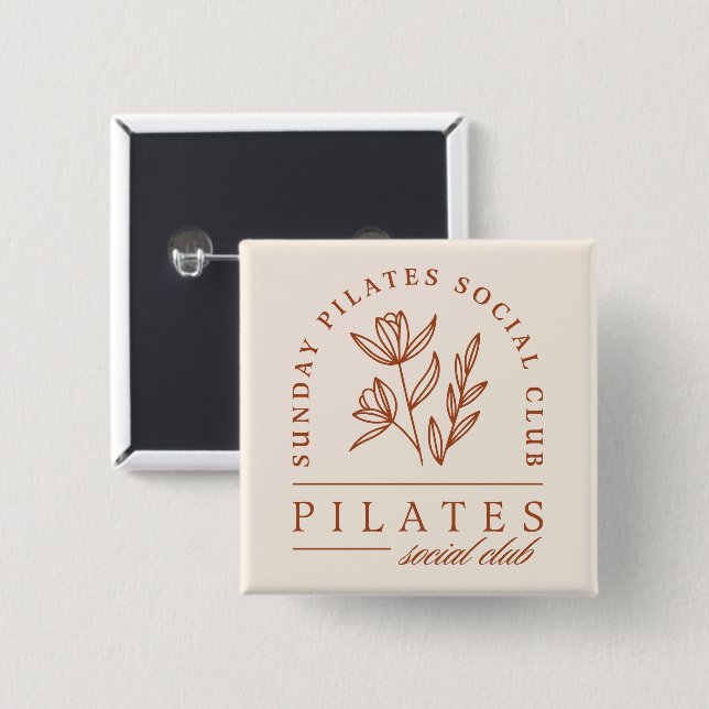 Pilates club sunday boho aesthetic button (Front & Back)