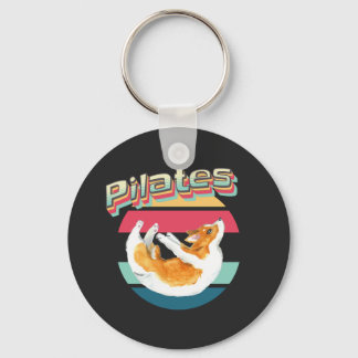 Pilates Corgi on Retro Sunset Keychain